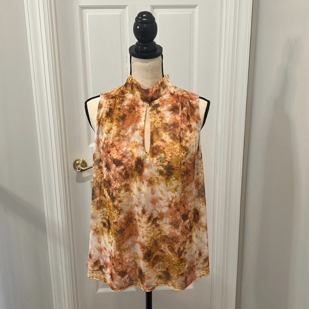 Allison Joy Brown and Cream Sleeveless Blouse